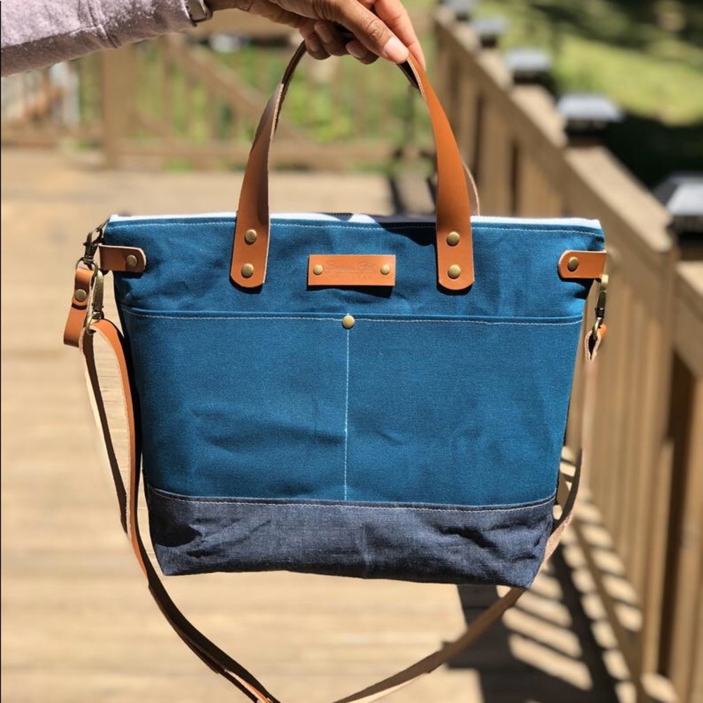 Teal blue waxed canvas crossbody